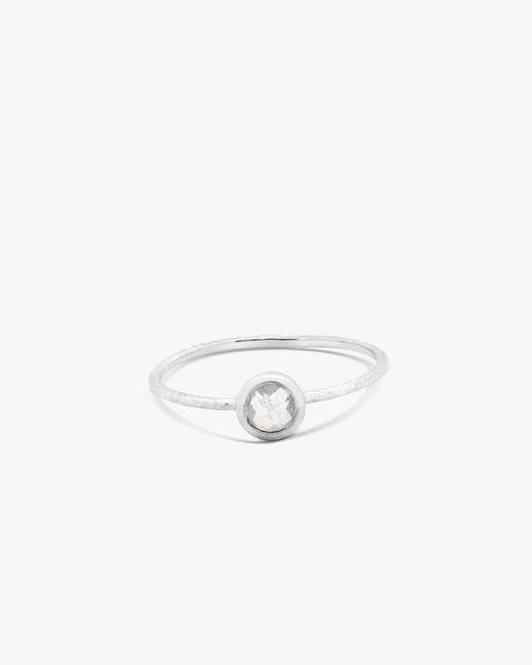 Silver Mini Solo Rainbow Moonstone Ring
