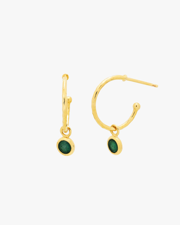 Golden Green Aventurine On Half Hoop Earrings