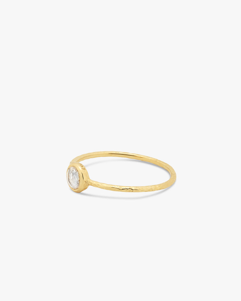 Golden Mini Solo Rainbow Moonstone Ring