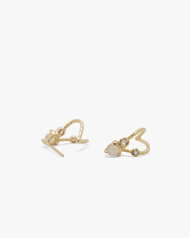 Golden Moonstone Cuff Stud Earrings