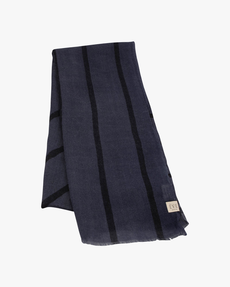 Indigo Wool/Silk Stripe Scarf