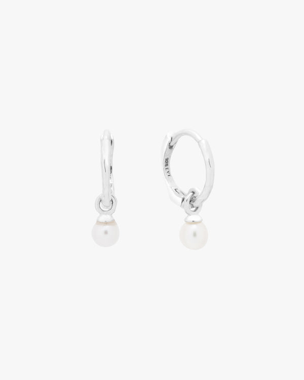 Silver Pearl Charm On Huggie Hoops