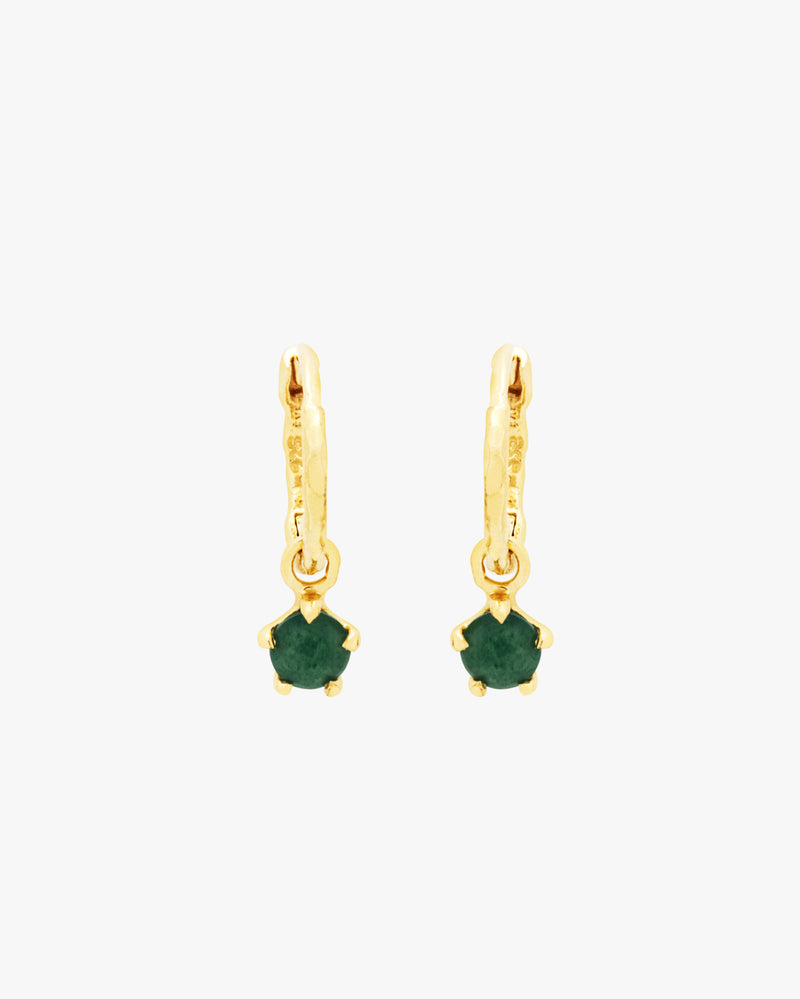 Golden Green Aventurine On Huggie Hoops