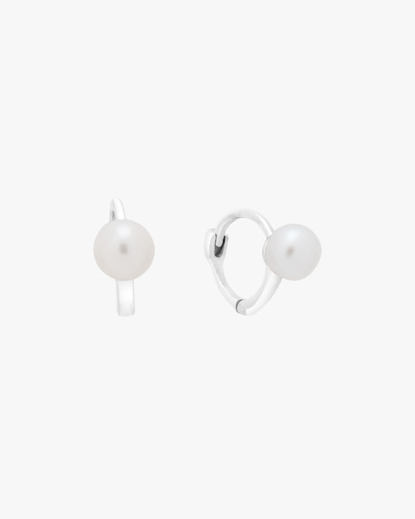 Silver Petite Pearl Huggie Hoops