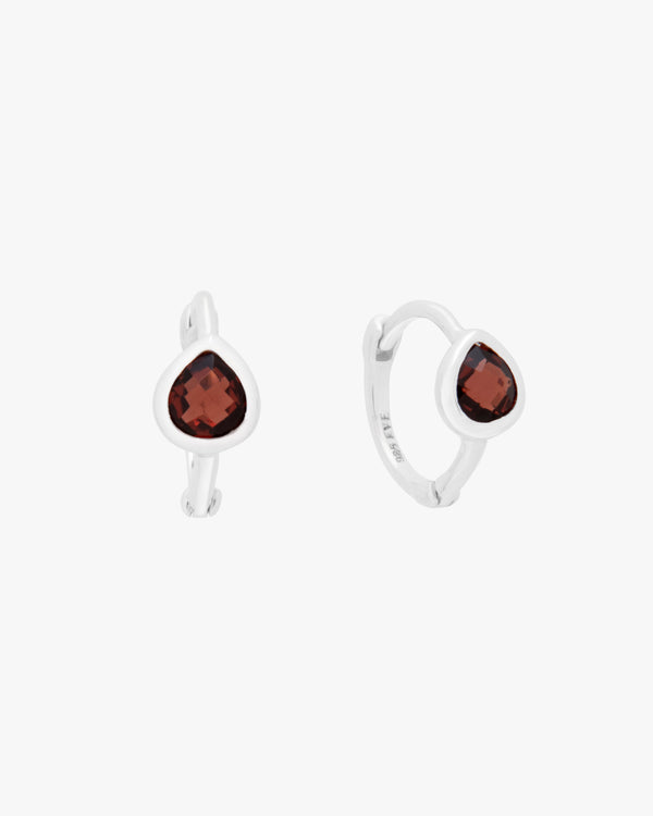 Silver Embrace Garnet Huggie Hoops