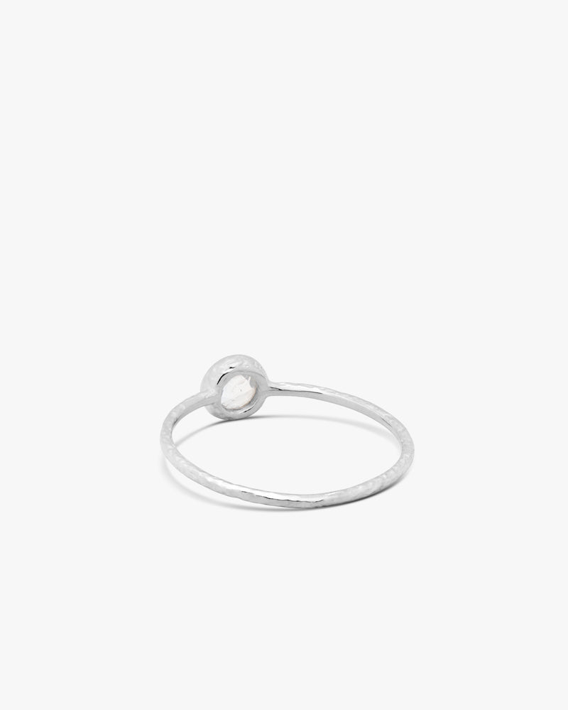 Silver Mini Solo Rainbow Moonstone Ring