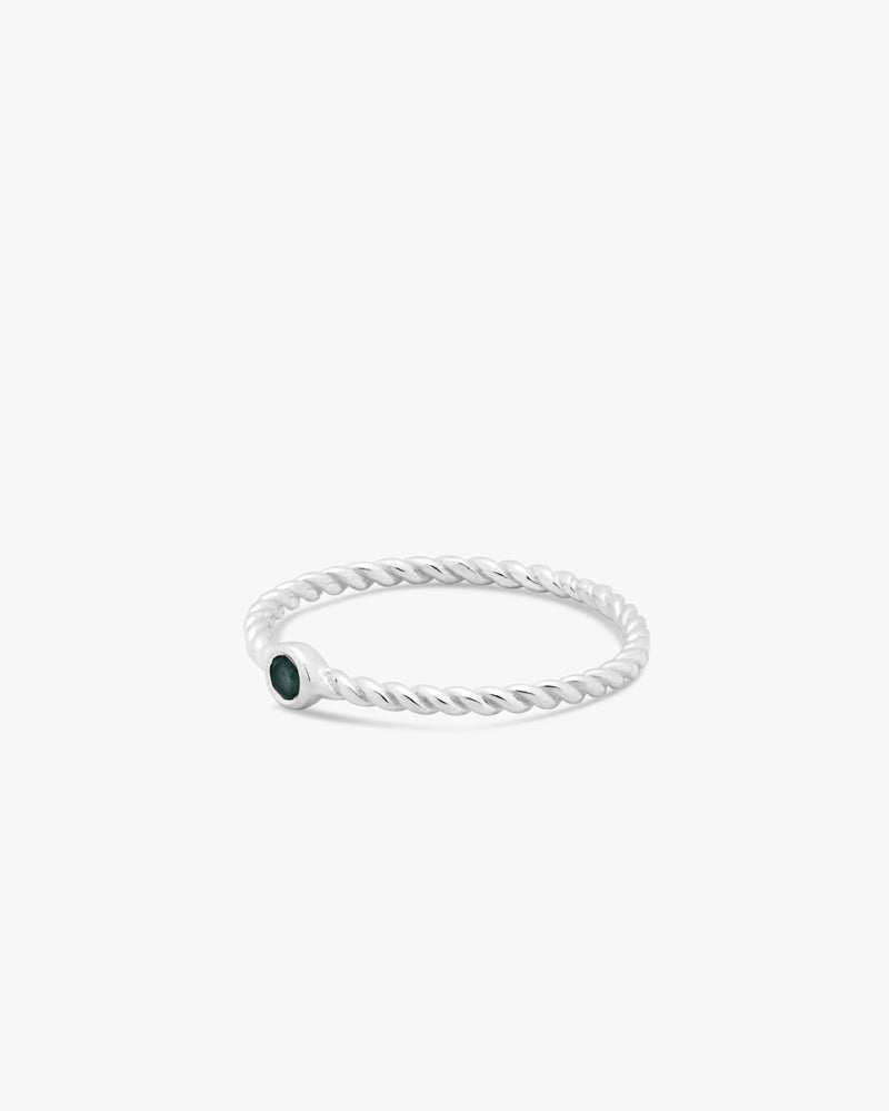 Silver Twined Green Aventurine Ring