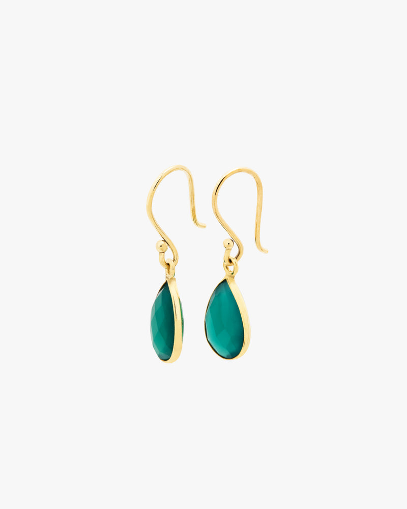 Green Onyx Teardrop Brass Earrings