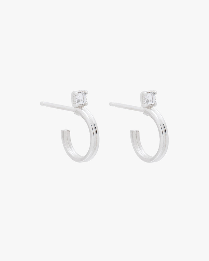 Silver White Topaz Half Hoop Earrings