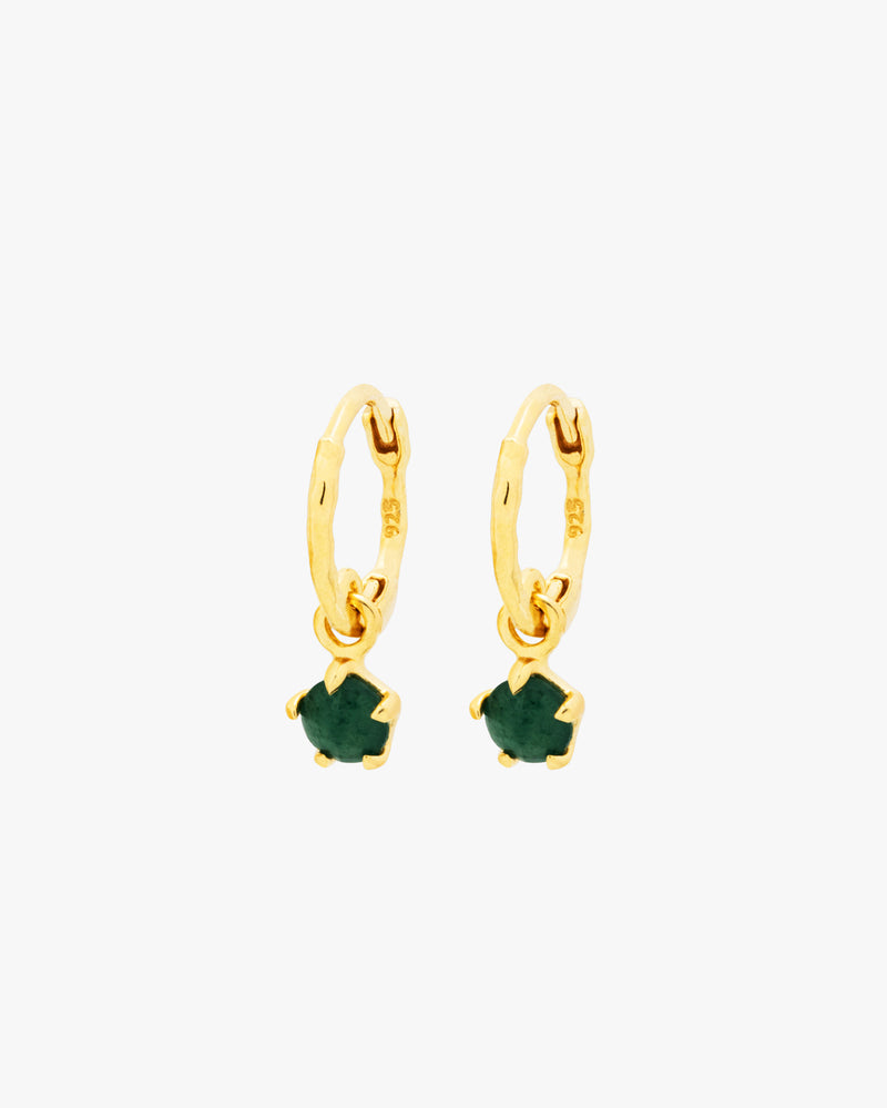 Golden Green Aventurine On Huggie Hoops