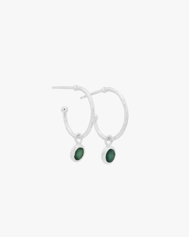 Silver Green Aventurine On Half Hoop Earrings