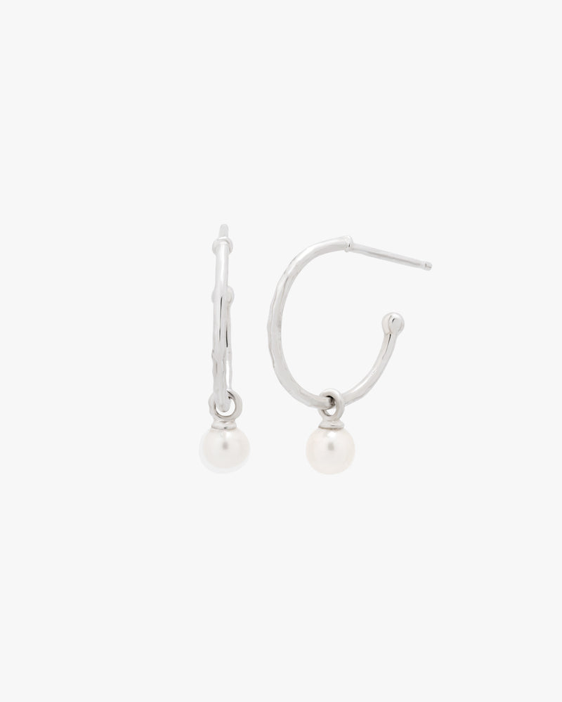 Silver Pearl On Half Hoop Earrings