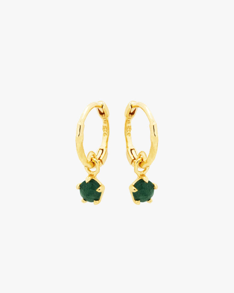 Golden Green Aventurine On Huggie Hoops