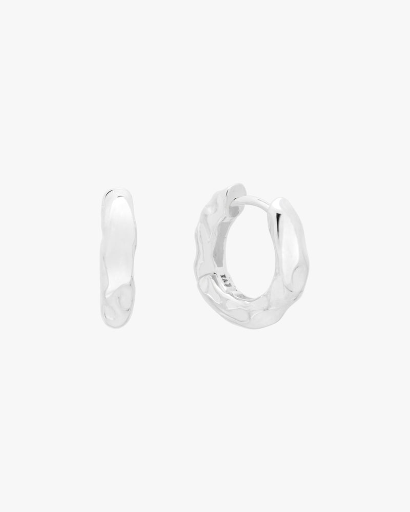 Silver Organic Flow Huggie Hoops