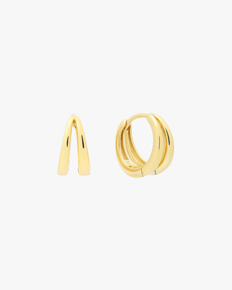 Golden Dual Dome Huggie Hoops