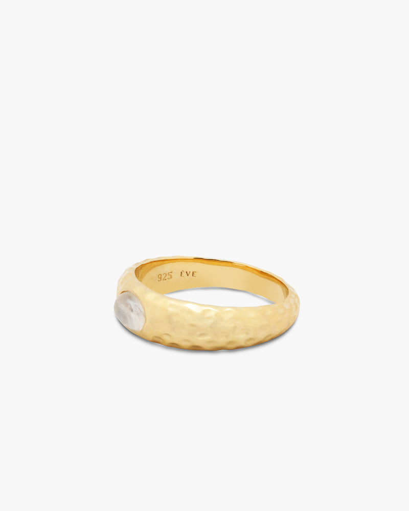 Golden Hammered Dome Moonstone Ring