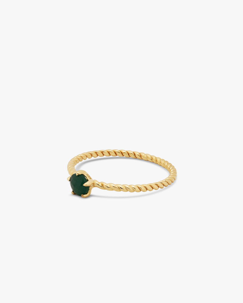 Golden Twist Briolite Green Aventurine Ring