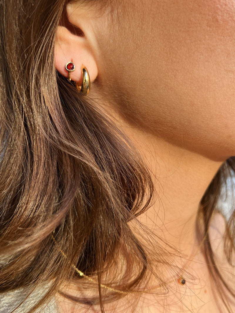 Golden Embrace Garnet Huggie Hoops
