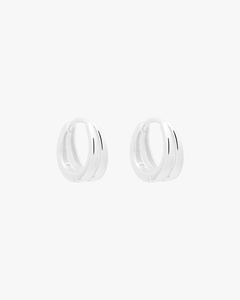 Dual Dome Silver Huggie Hoops