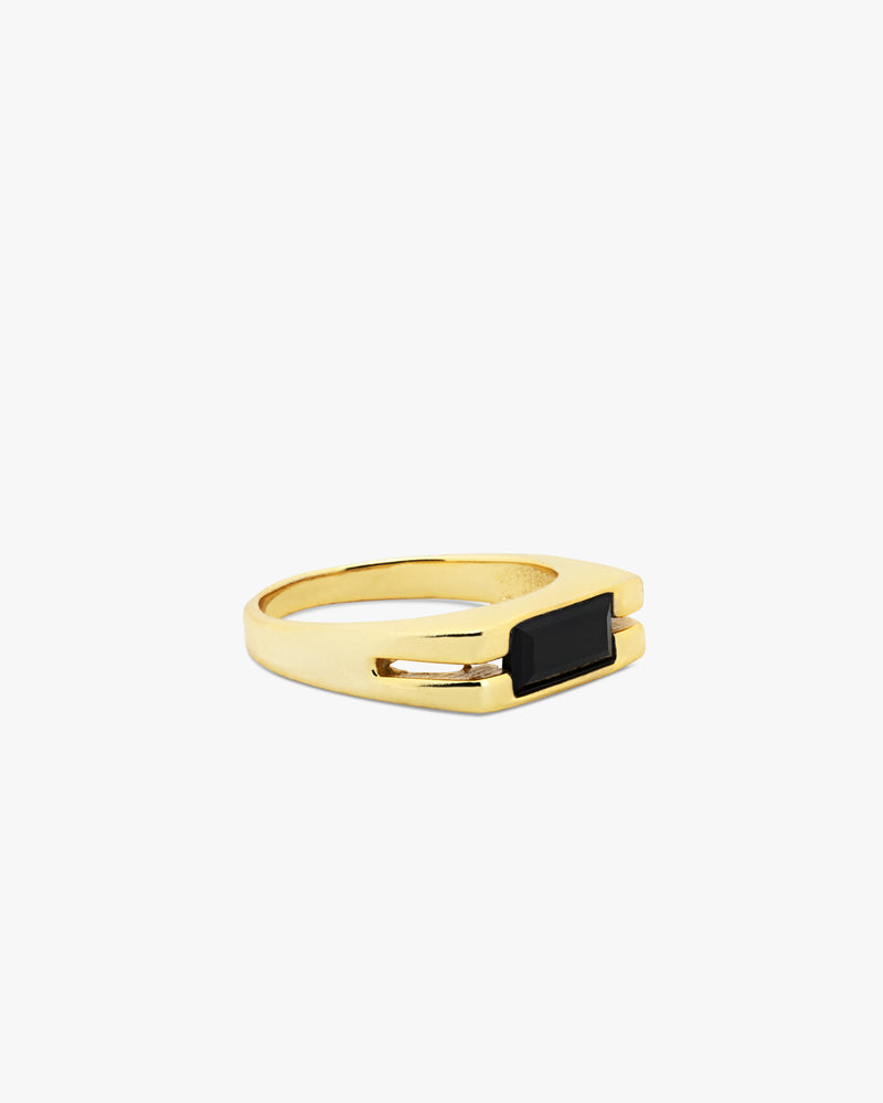 Black Onyx Rectangle Signet Brass Ring