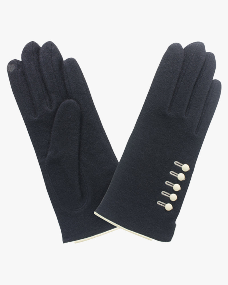 Wool Touch Gloves Buttons Black