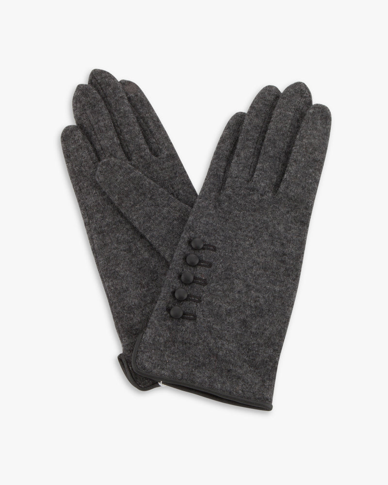 Wool Touch Gloves Buttons Charcoal