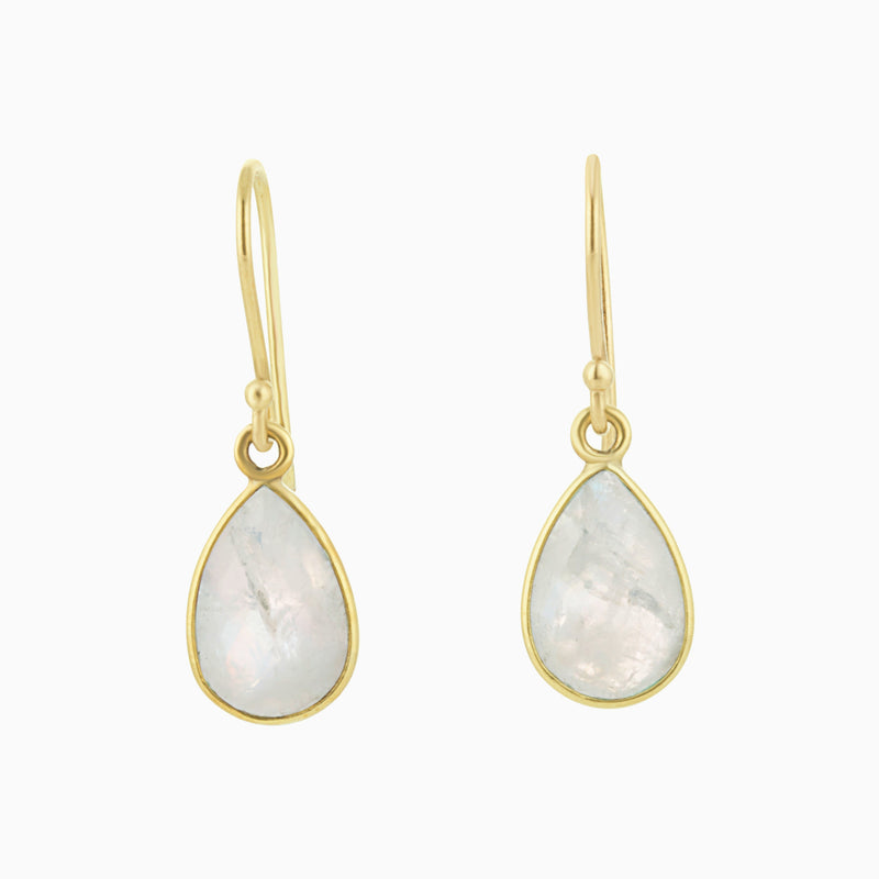 Rainbow Moonstone Teardrop Brass Earrings