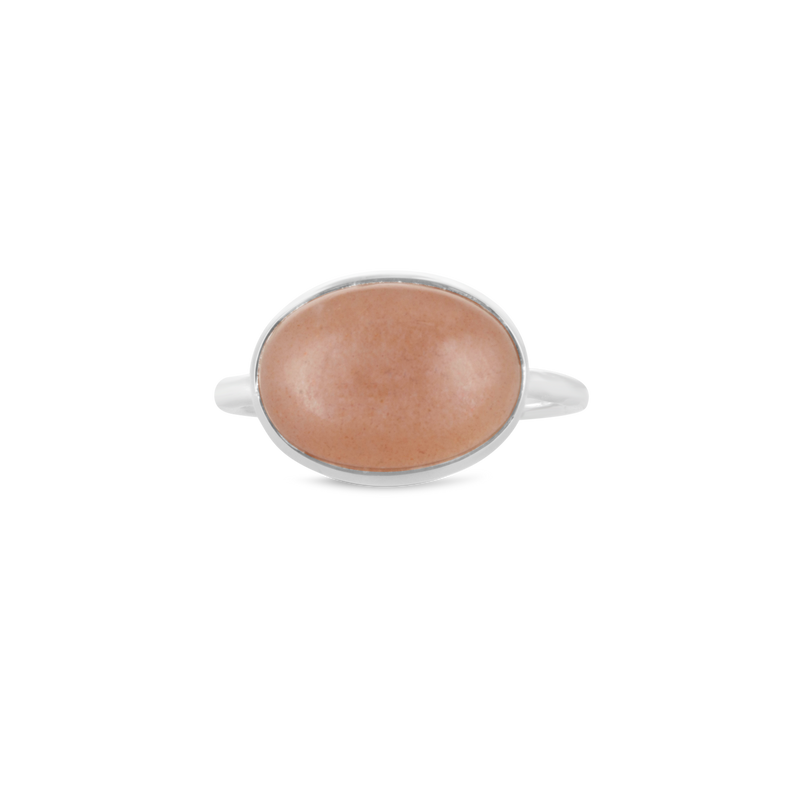 Oval Peach Moonstone Silver Ring