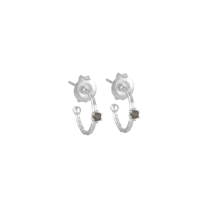 Silver Labradorite Hoop Earrings