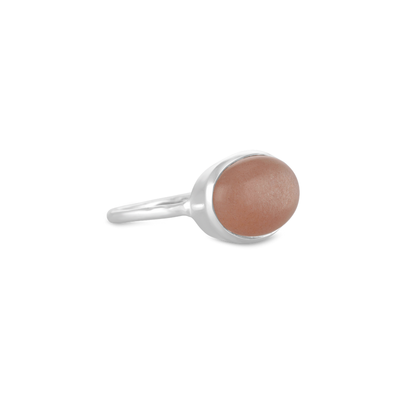 Oval Peach Moonstone Silver Ring