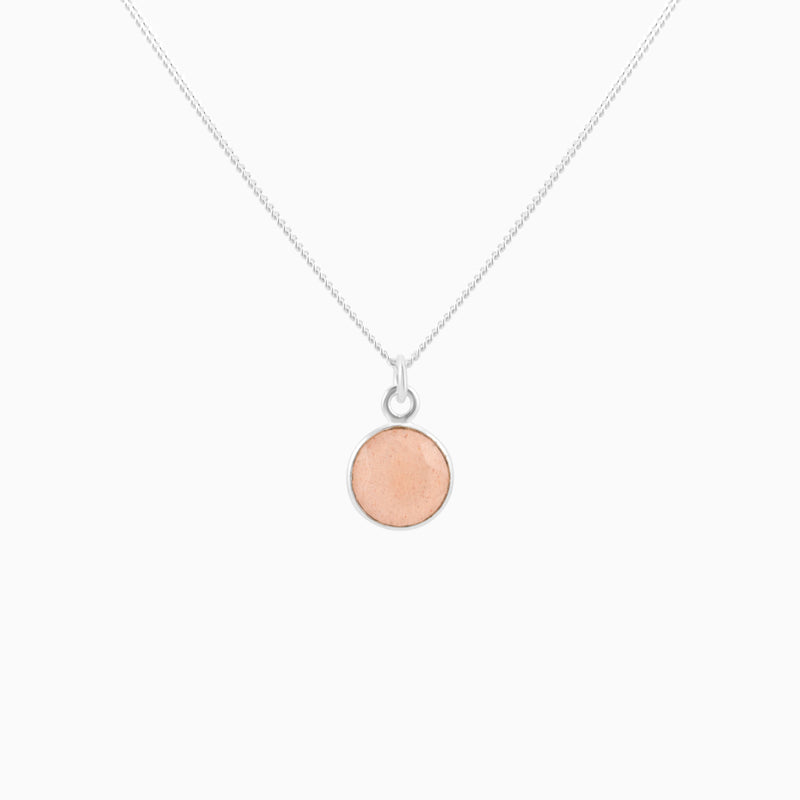 Circle Faceted Peach Moonstone Silver Pendant