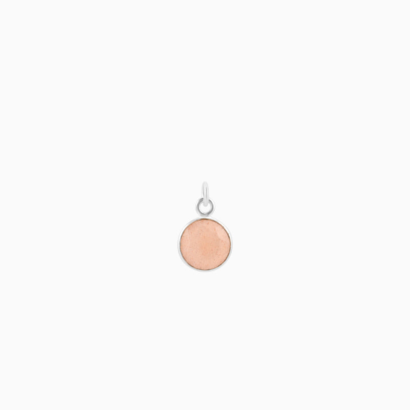 Circle Faceted Peach Moonstone Silver Pendant