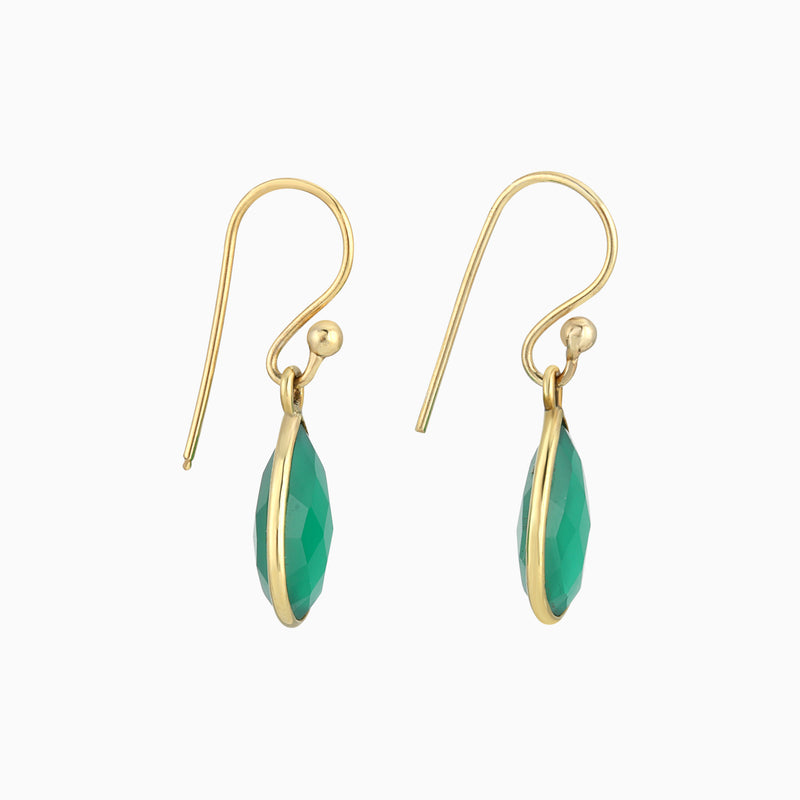Green Onyx Teardrop Brass Earrings