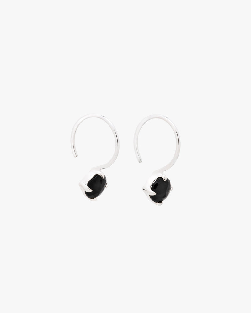 Silver Briolite Black Onyx Earrings