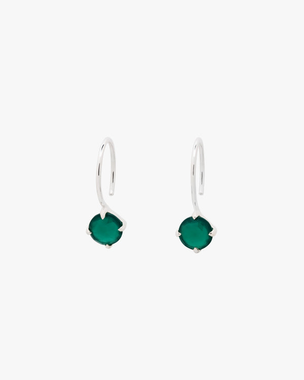 Silver Briolite Green Onyx Earrings