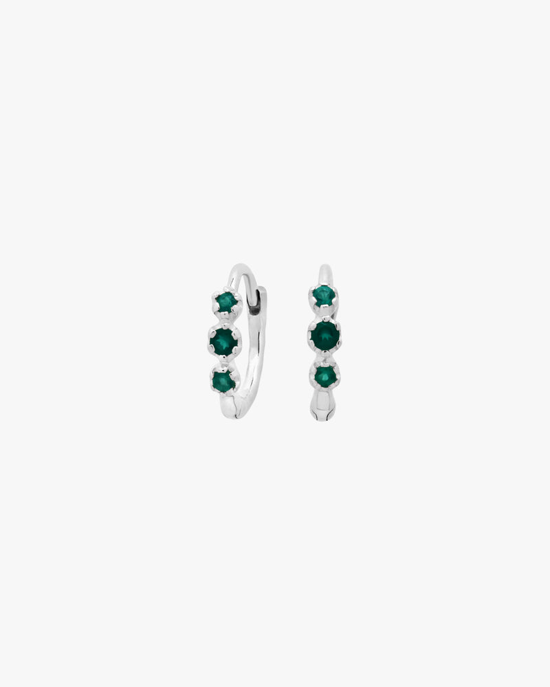 Silver Green Onyx Huggie Hoops