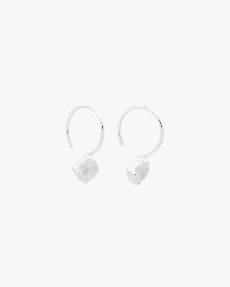 Silver Briolite Rainbow Moonstone Earrings