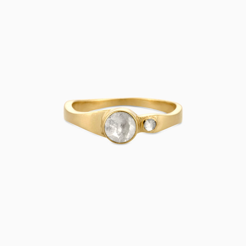 Golden Space White Moonstone Ring